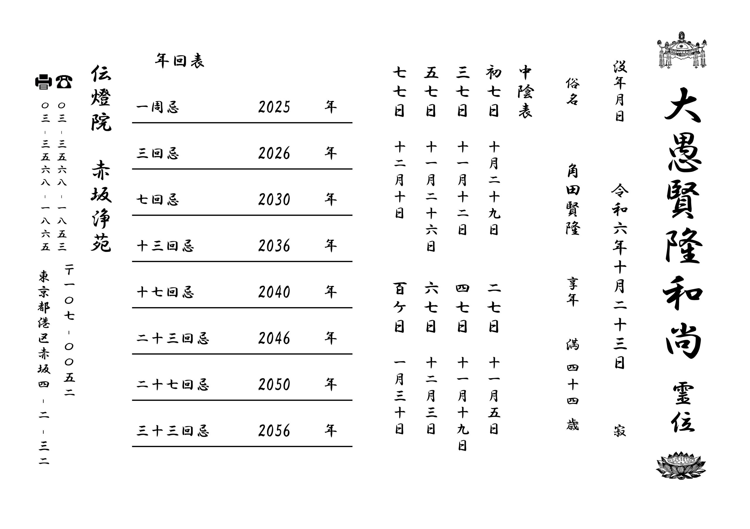 年回中陰表